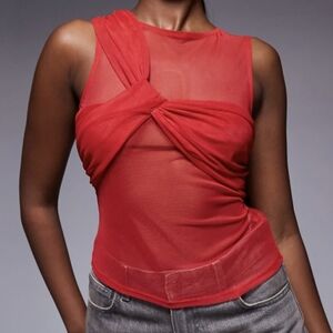 Red Semi Sheer Mesh Top